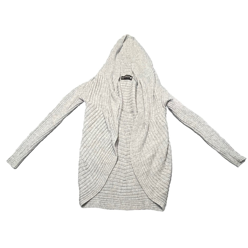 Alpaca‎ Connection Open front Hooded Ribbed Cardigan Women's M Gray Alpaca Blend